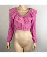 Zara Cute Pretty Pink Drapey Split V-Neck Button Down Yellow Floral Crop... - $53.99