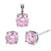 Pink Sapphire Sterling Silver Necklace &amp; Earring Set Lab Created - £13.46 GBP