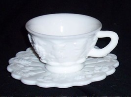 Westmoreland Paneled GRAPE White Milk Glass Cup &amp; Saucer - $9.89