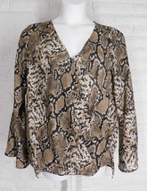 L Love Llove Snakeskin Print Shirt High Low Hem Bell Sleeve V Neck Black... - £11.46 GBP