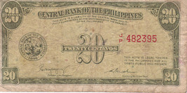 Philippine Paper Money: Central Bank Phils. 1949 20 Centavos - £3.95 GBP
