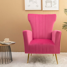 Velvet Accent Chair, Wingback Arm Chair with Gold Legs, Upholstered Single Sofa - £145.55 GBP