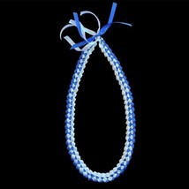 Blue And White 4 Ribbon Reversible Graduation Gift Lei Hand Made - £11.43 GBP