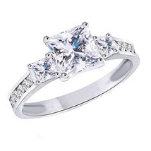 2.6 Ct Princess LC Moissanite Engagement Wedding 3-Stone Ring 10K White Gold - £518.85 GBP