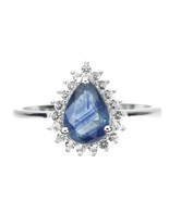 Heated Natural Pear Blue Sapphire 8x6mm White Topaz 925 Silver Ring Size 7 - $123.75