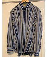 Men&#39;s Robert Graham blue multi stripe cotton dress shirt Large New GORGE... - £52.26 GBP