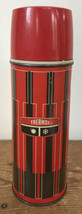 Vintage 70s King Seeley Pint 9.75“ Red Stripe Metal Thermos w/ Stopper, Cup - £29.02 GBP