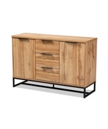 Modern Industrial Oak Finished Wood and Black Metal 3 Drawer Sideboard B... - $274.99