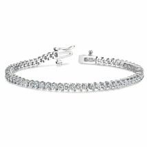 3.50Ct Simulé Diamant 2-Prong Tennis Bracelet 14K Plaqué or Blanc Argent 7 &quot; - £89.11 GBP