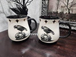 Halloween Potters Studio Black Crow Coffee Mug Decor NEW Set of 2 - £33.62 GBP