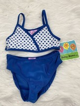 Baby Buns Water-Wear 2-Piece Swim Suit Toddler 4T Blue/White Polka Dot - £7.79 GBP
