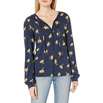 $70 Lucky Brand Women&#39;s Long Sleeve V Neck Floral Printed Peasant Top Navy XS - £8.84 GBP