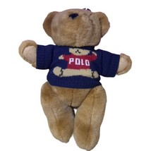 VTG 1997 Polo Ralph Lauren 15” Brown Teddy Bear Navy Knit Sweater Moving Joints - £25.21 GBP