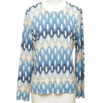 J.McLaughlin Print Sweater Knit Top Long Sleeve Blue Beige White Sz M - £70.99 GBP