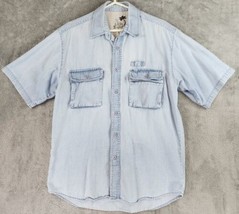 Bugle Boy Shirt Mens Medium Blue Denim Distressed Vintage Button Up shor... - $24.74