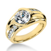 2.25CT Round Cut Moissanite 14K Yellow Gold Plated Solitaire Men&#39;s Ring Silver - £140.11 GBP