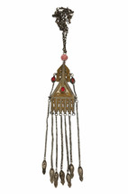 Impressive Antique 19C Turkoman Barbarian Silver &amp; Brass Necklace Pendan... - $271.40