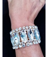 Rhinestone Bracelet Stretch, Gold Tone Clear, Crystal Pageant Prom Jewel... - £42.33 GBP