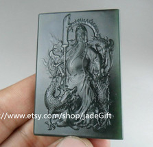 Free shipping - good luck Natural dark green jadeite jade luck &quot;Guan Yu&quot; charm a - £44.77 GBP