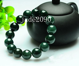 Free Shipping - 14mm green jadeite jade bracelet ,   Natural Green jadeite Jade  - £26.29 GBP