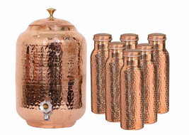 4Ltr Pure Copper Water Dispenser Leak Proof Container Pot Copper Glasses 6Bottle - £131.30 GBP