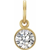 14K Yellow Gold 4mm Round Cubic Zirconia April Birthstone Charm - £85.25 GBP