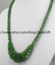 Free Shipping - natural green jadeite jade beaded necklace Natural Green Round B - £19.97 GBP