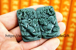 Free Shipping - jade pair good luck handmade good luck Real Natural Green jade c - £21.22 GBP