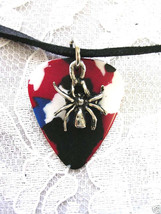 Wicked Spider On Red White Blue Black Confetti Guitar Pick Pendant Adj Necklace - £3.98 GBP