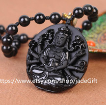 Free Shipping - jade Kuan Yin with many arms natural black jade Bodhisattva Kuan - £24.51 GBP