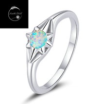 Sterling Silver 925 Genuine Opal Star Vintage Retro Style Band Ring Size L N P - £16.95 GBP