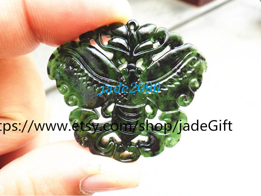 Lovely jade Butterfly  , Hand-carved Natural Green jade Butterfl - $13.99