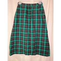 Vintage 1950s Handmade Green Wool Plaid Tartan Christmas Academia Midi Skirt S - $32.00