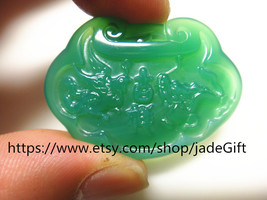 Free Shipping - Chinese dragon and phoenix green jade carved luck jade p... - £19.12 GBP