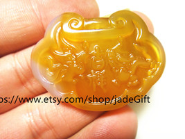 Free Shipping - Chinese dragon and phoenix  yellow jade carved luck jade... - £18.78 GBP