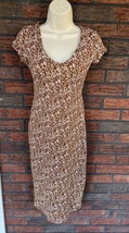 Small Bandaid Bodycon Dress Short Sleeve V-Neck Top Lined Sheath Brown F... - $4.75