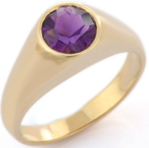 Unisex 14 Karat Yellow Gold Round Cut Amethyst Solitaire Ring - £341.31 GBP