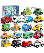 18 Pcs Pull Back City Cars and Trucks Toy Vehicles Set, Friction Powered... - $396.78 MXN