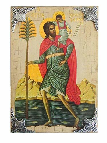 Wooden Greek Christian Orthodox Wood Icon of Saint Christopher / P16