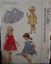 Pattern 1712 Child&#39;s sz 2 Cobbler Apron w/Pockets and Embroidery 1950s - $10.99