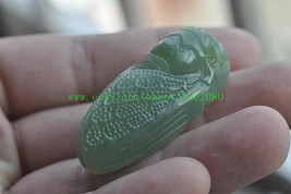 Free shipping - Hand carved  green jadeite jade Cicada , good luck Natural green - £18.86 GBP
