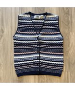 Vtg Northern Reflections Sweater Vest M Cotton Acrylic Navy Blue Pastel ... - $69.42 CAD
