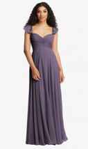 Dessy 8231..Lace Up Open-Back Maxi Dress with Flutter Sleeves..Lavender.... - $84.55