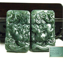 Free Shipping - one couple / ONE  pair  Amulet Natural green jade jadeite carved - £21.22 GBP