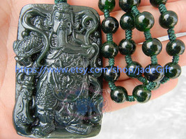 Free shipping - handmade dark green jadeite jade luck &quot;Guan Yu&quot; charm pendant ch - £15.17 GBP