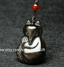 Free shipping - good luck Natural black agate gemstone carved Fox charm fox pend - £19.81 GBP