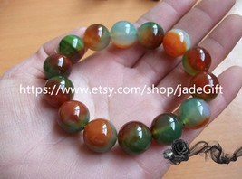 Free Shipping - 12mm Natural Red green  jade Beads charm bracelet - £15.21 GBP