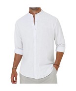 Men&#39;s Cotton Linen Long Sleeve Button Down Shirt Henley Collar Beach Shi... - $18.87