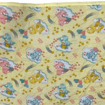 Vintage Care Bears 1980s Baby Blanket Quilted Yellow Blue Pink 42&quot; X 36&quot; Polyest - $43.20