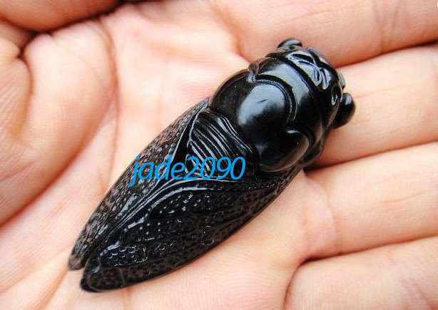Free shipping - black jade Cicada Hand carved good luck Amulet Natural b... - $13.99